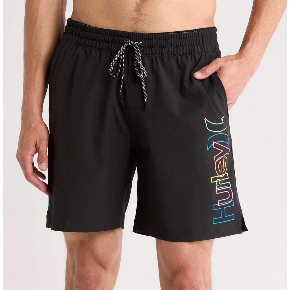 Hurley Crossover Volley Swim Trunks Sz Large Black Rainbow Logo